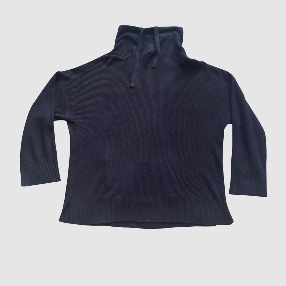 T by Talbots Women XL Navy Blue Funnel Neck Drawstring Pocket Sweater NWT New